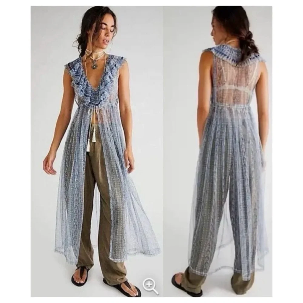NWOT Free People Haut Long In Paris Sheer Top  Size Large*